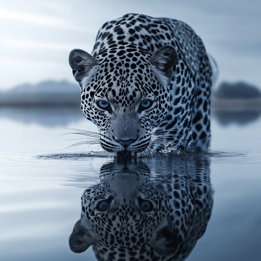 2410008 - Raubkatze | Fotorealistisches Motiv einer Raubkatze im seichten Wasser.