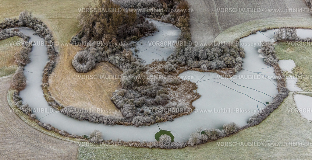 Hamm221202346 | Luftbild, Mäandernder vereister Fluss Lippe, Lippeauen, Herringen, Hamm, Ruhrgebiet, Nordrhein-Westfalen, Deutschland
