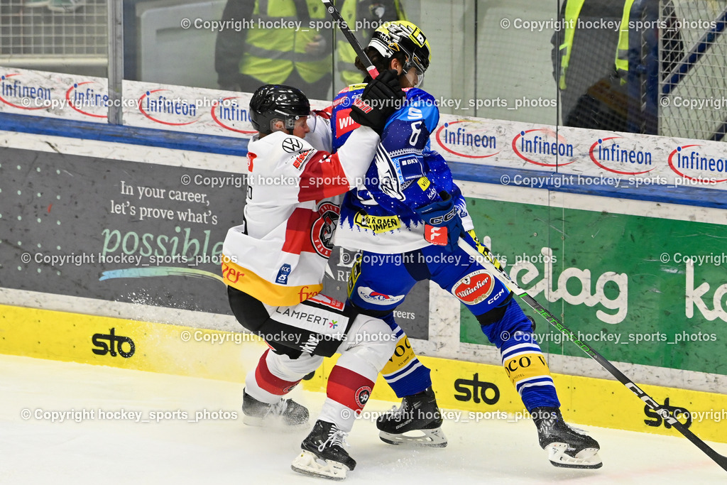 EC IDM Wärmepumpen VSV vs. Pioneers Vorarlberg | #5 Lundegard Jakob PIONEERS VORARLBERG, #8 Rebernig Maximilian EC VSV, EC IDM Wärmepumpen VSV vs. Pioneers Vorarlberg, EC IDM Wärmepumpen VSV vs. Pioneers Vorarlberg am 14.12.2024 in Villach (Stadthalle Villach), Austria, (Photo by Bernd Stefan)