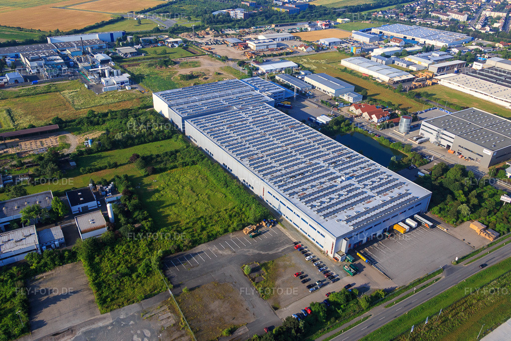 Luftbild: Industriegebiet Waldstraße mit DACHSER Biebesheim GmbH in Biebesheim am Rhein im Bundesland Hessen in Deutschland. Foto: IMG_091375.jpg vom 07.07.2016 durch Werner Riehm/FLY-FOTO.deWWW.DACHSER.COM
