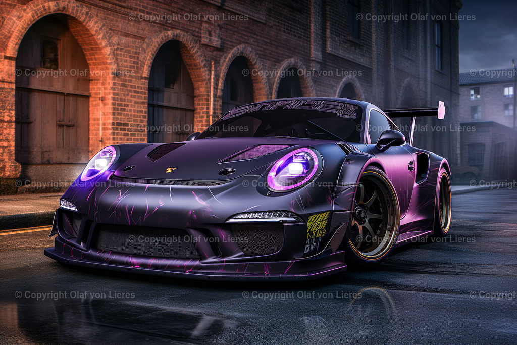 lila Porsche | Porsche in lila bei Nacht