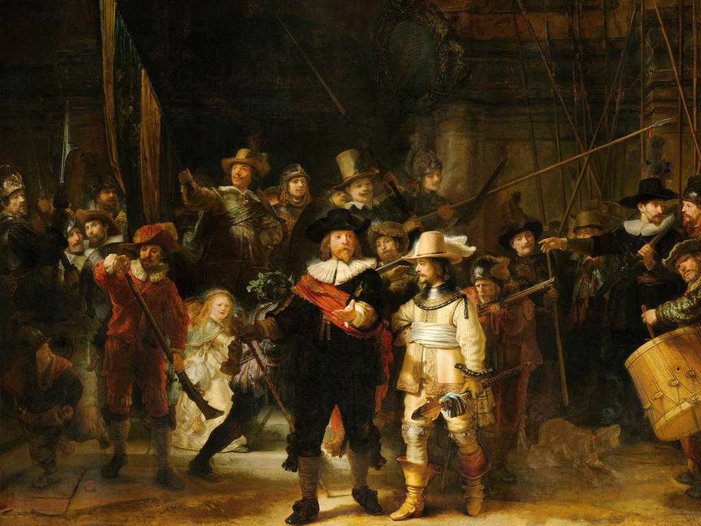 Rembrandt - Die Nachtwache | Moderne Wandbilder auf Leinwand, Acylglas, Alu-Dibond oder als Poster. Tauchen Sie ein in die Welt KI-generierter Kunstwerke - entdecken Sie hochwertige Kunstdrucke unserer Gemälde, Illustrationen und fotorealistischen Motive.