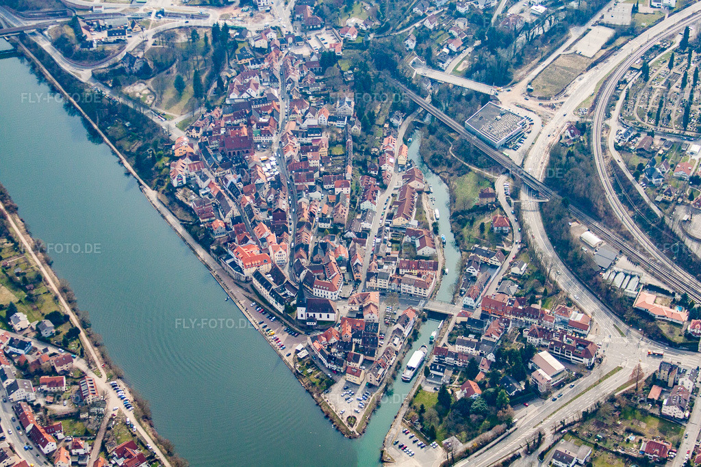 Luftbild: Mündung der Elsenz in den Neckar in Neckargemünd im Bundesland Baden-Württemberg in Deutschland. Foto: IMG_37948.jpg vom 12.03.2011 durch Werner Riehm/FLY-FOTO.de