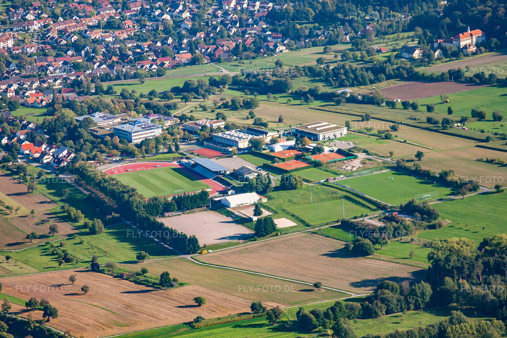 Luftbild: Sonotronic Stadion im Ortsteil Langensteinbach in Karlsbad im Bundesland Baden-Württemberg in Deutschland. Foto: IMG_45088.jpg vom 21.09.2011 durch Werner Riehm/FLY-FOTO.de
