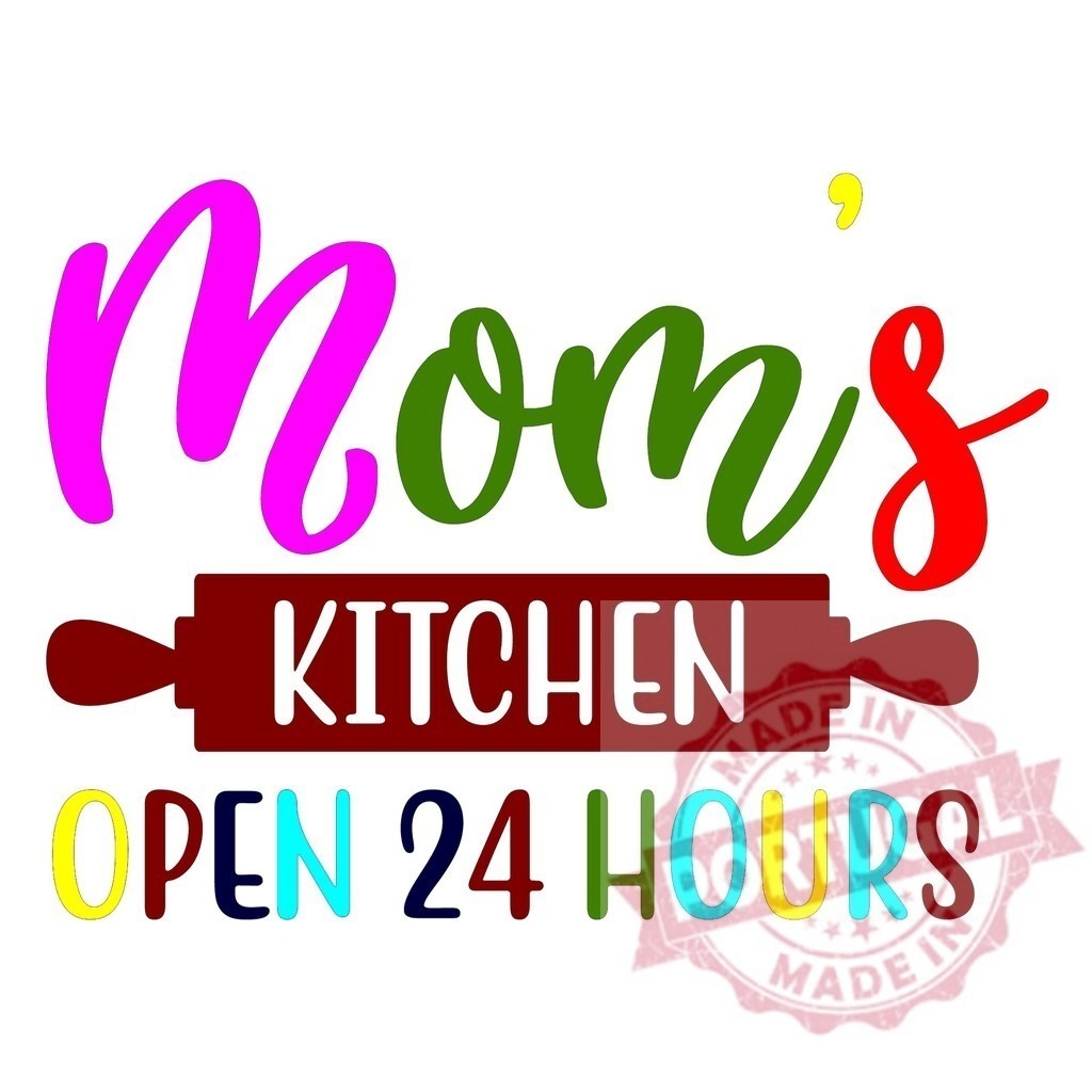 Mom's Kitchen open 24 hours typography design | Colorful vector typography design wishing love for cooking and home food - Realisiert mit Pictrs.com