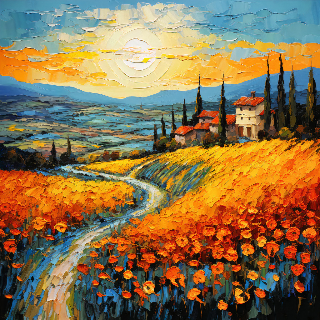 2307071 - Toskana II | Wunderschöne Landschaft der Toskana. Unsere digitalen Gemälde wirken mit täuschend echten Pinselstrichen wie von Hand gemalt.