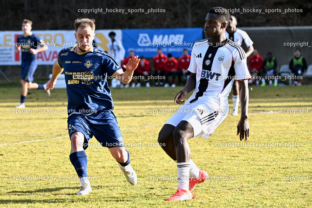 ATUS Velden vs. SPG LASK Amateure OÖ | #99 Benjamin Mulahalilovic ATUS Velden, #21 Alpha Kassaynabo Balde LASK Amateure, ATUS Velden vs. SPG LASK Amateure OÖ, ATUS Velden vs. SPG LASK Amateure OÖ am 07.03.2026 in Velden (Wald Arena Velden), Austria, (Photo by Bernd Stefan)