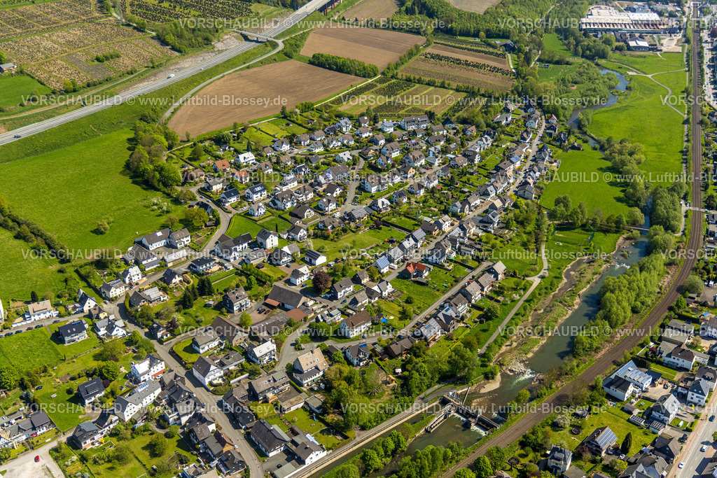 Bestwig230501036 | Luftbild, Ortsansicht mit Stauwehr Velmede und Fluss Ruhr, Velmede, Bestwig, Sauerland, Nordrhein-Westfalen, Deutschland