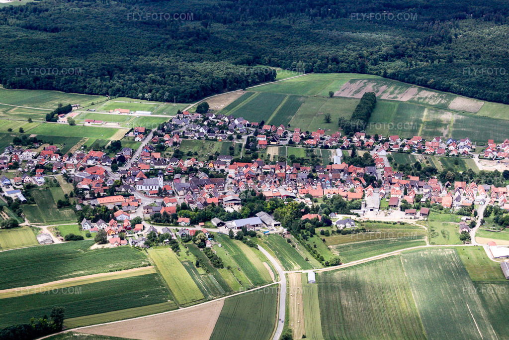 Aerial view: Niederlauterbach in Neewiller-près-Lauterbourg in the state Bas-Rhin, France.Photo: IMG_19053.jpg taken on 06/20/2009 by Werner Riehm/FLY-FOTO.comResolution of the original: 4752 x 3168 px