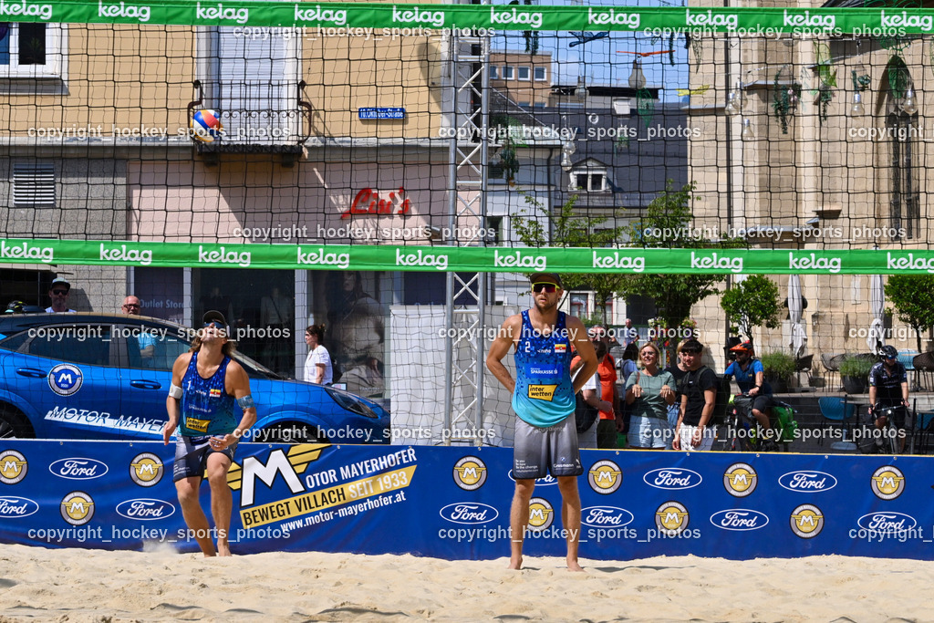 Beachvolleyball Villach Rathausplatz 2025 | Florian Schnetzer, Felix Friedl, Beachvolleyball Villach Rathausplatz 2025, Beachvolleyball Villach Rathausplatz am 17.08.2025 in Villach (Rathausplatz), Austria, (Photo by Bernd Stefan)