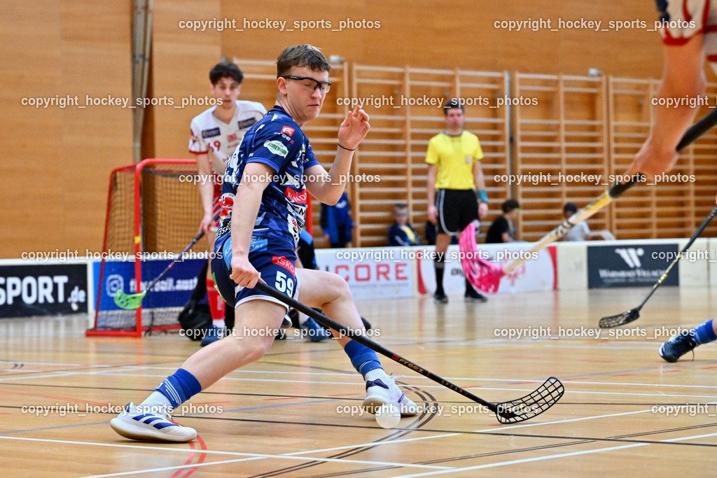 VSV Unihockye vs. KAC Floorball | #59 Nino Forelli VSV Unihockey, VSV Unihockye vs. KAC Floorball, VSV Unihockye vs. KAC Floorball am 13.04.2025 in Villach (Ballspielhalle St. Martin), Austria, (Photo by Bernd Stefan)