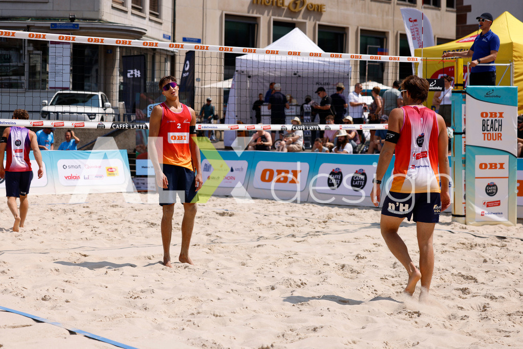 Obi BeachTour 2026 - Basel | BASEL, SWITZERLAND - JULY 19: LUC EMANUEL FLÜCKIGER (SUI) during the Obi BeachTour 2026 match between DILLIER / FLÜCKIGER (SUI) and HAGENBUCH / HAUSSENER (SUI) at Barfüsserplatz on July 19, 2026 in Basel, Switzerland. - Realisiert mit Pictrs.com
