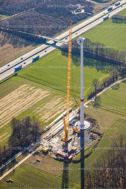 Hamm230216375 | Luftbild, Windrad Baustelle mit Neubau, am Hellweg nahe der Autobahn A2, Stadtbezirk Pelkum, Hamm, Ruhrgebiet, Nordrhein-Westfalen, Deutschland