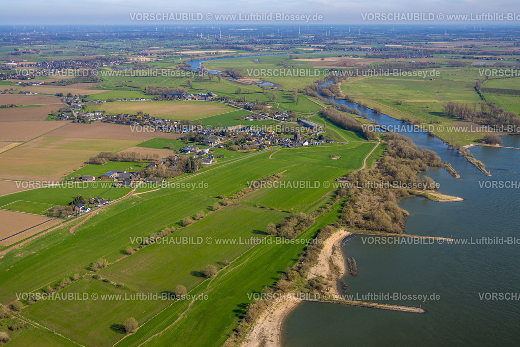 Emmerich240312925 | Luftbild, Dornicksche Ward Landschaftsschutzgebiet, Grietherother Altrhein Arm, Wohngebiet Ortsansicht Ortsteil Dornick, Emmerich am Rhein, Nordrhein-Westfalen, Deutschland