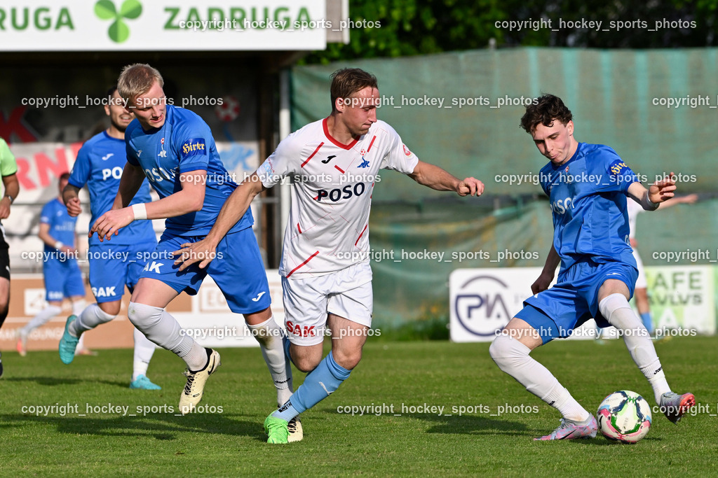 SAK Klagenfurt vs. SVG Bleiburg | #6 Toni Dullnig SAK, #8 Marcel Florian Primozic SVG Bleiburg, #17 Jan Sasa Ogris-Martic SAK, SAK Klagenfurt vs. SVG Bleiburg, SAK Klagenfurt vs. SVG Bleiburg am 11.05.2024 in Klagenfurt (Sportpark Welzenegg), Austria, (Photo by Bernd Stefan)