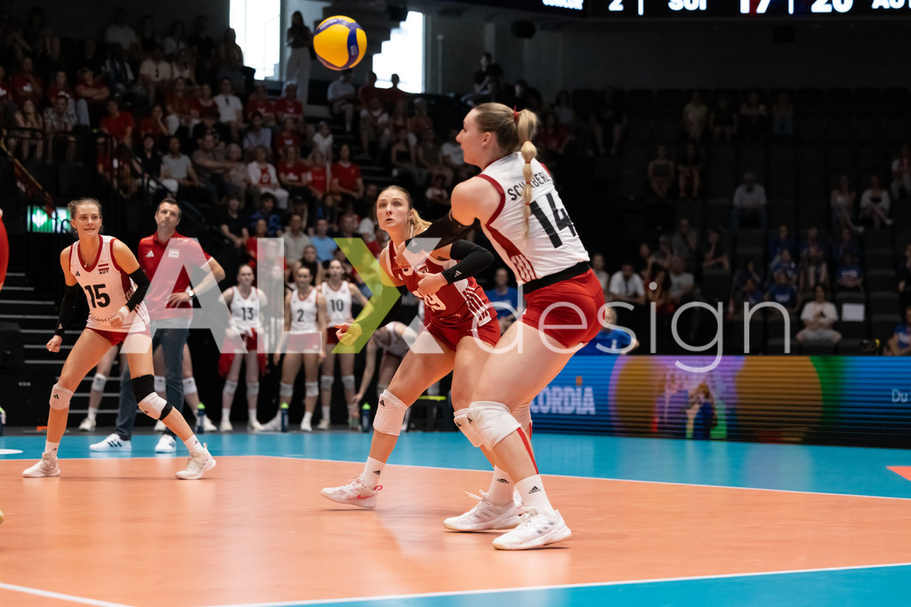 Austria v Switzerland - CEV European League Women | KRIENS, SWITZERLAND - JUNE 14: KORA MARINA SCHABERL of Austria and EVA STABENTHEINER of Austria during the CEV European League match between Austria and Switzerland at Pilatus Arena on June 14, 2026 in Kriens, Switzerland. - Realisiert mit Pictrs.com