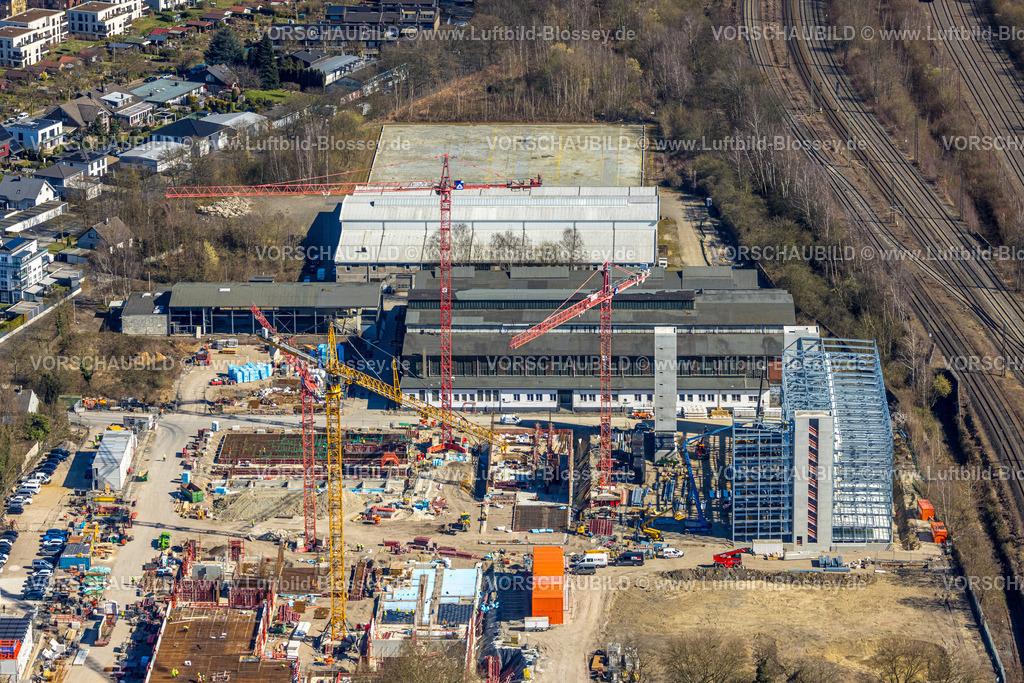 Herne250301894 | Luftbild, Baustelle und Abrissarbeiten für neues FunkenbergQuartier zwischen Baumstraße und Fabrikstraße, Baukau, Herne, Ruhrgebiet, Nordrhein-Westfalen, Deutschland