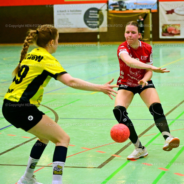 20230423-3603-haba-wei-fritzlar-HENFOTO | 23.04.2023 Handball Frauen Oberliga Saison 2022 2023 HSG Weiterstadt Braunshardt Worfelden - SV G. Fritzlar II (27:20) v. l. Fabienne Wamser (19 Weiterstadt) Paulina Kauffeld (20 Fritzlar) (Foto: Peter Henrich) - Realisiert mit Pictrs.com