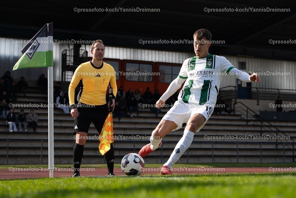 xYDR15032501055 | 15.03.2025, xydrx, Fußball, Borussia Mönchengladbach II (U23) - 1.FC Bocholt, Regionalliga West, Grenzlandstadion: Noah Pesch (Borussia Moenchengladbach II #19)