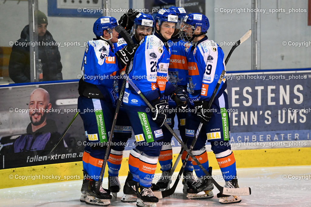 ESC SPARKASSE STEINDORF vs. EHC Althofen | #28 Bacher Stefan ESC Steindorf, Jubel ESC Steindorf, #46 Maurer Julian ESC Steindorf, #69 Kreuzer Philipp ESC Steindorf, #19 Friedrich Lukas ESC Steindorf, ESC SPARKASSE STEINDORF vs. EHC Althofen, ESC SPARKASSE STEINDORF vs. EHC Althofen am 06.03.2026 in Steindorf (Ossiachersee Halle), Austria, (Photo by Bernd Stefan)