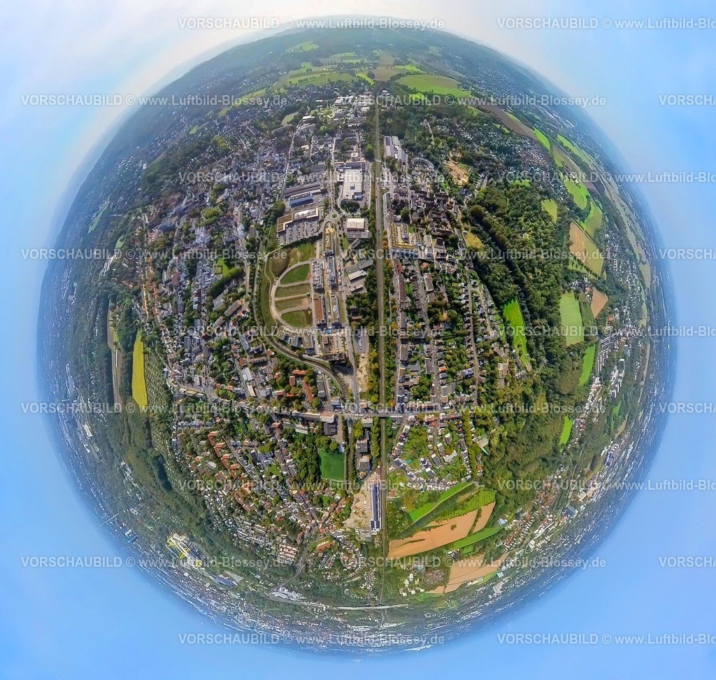 Dortmund231090027Barop | Luftbild, Ortsansicht Ortsteil Barop und Hombruch, Baustelle Hombrucher Bogen, Erdkugel, Fisheye Aufnahme, Fischaugen Aufnahme, 360 Grad Aufnahme, tiny world, Barop, Dortmund, Ruhrgebiet, Nordrhein-Westfalen, Deutschland