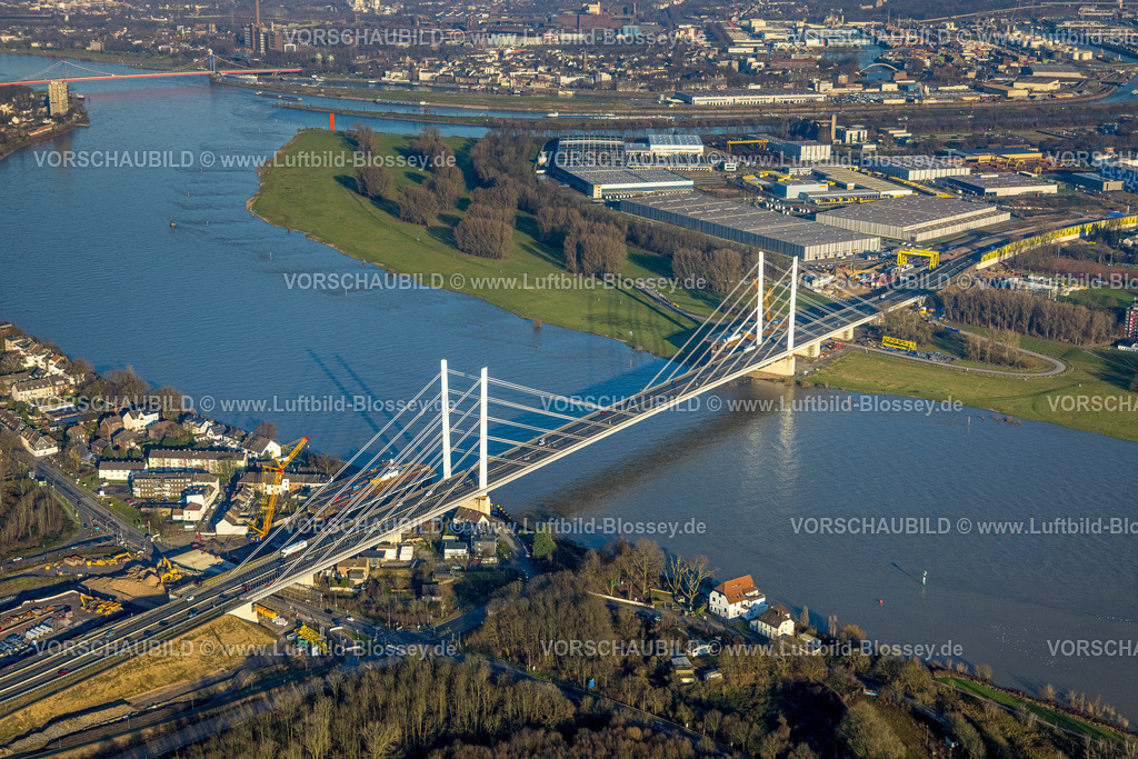 Duisburg241202227 | Luftbild, Großbaustelle Rheinbrücke Neuenkamp mit Autobahn A40 über den  Fluss Rhein, Alt-Homberg, Duisburg, Ruhrgebiet, Nordrhein-Westfalen, Deutschland