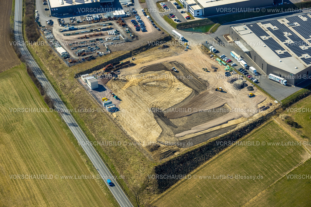 Arnsberg250305629 | Luftbild, Baustelle Gewerbegebiet Gut Nierhof am Specksloh in Voßwinkel, Arnsberg, Sauerland, Nordrhein-Westfalen, Deutschland