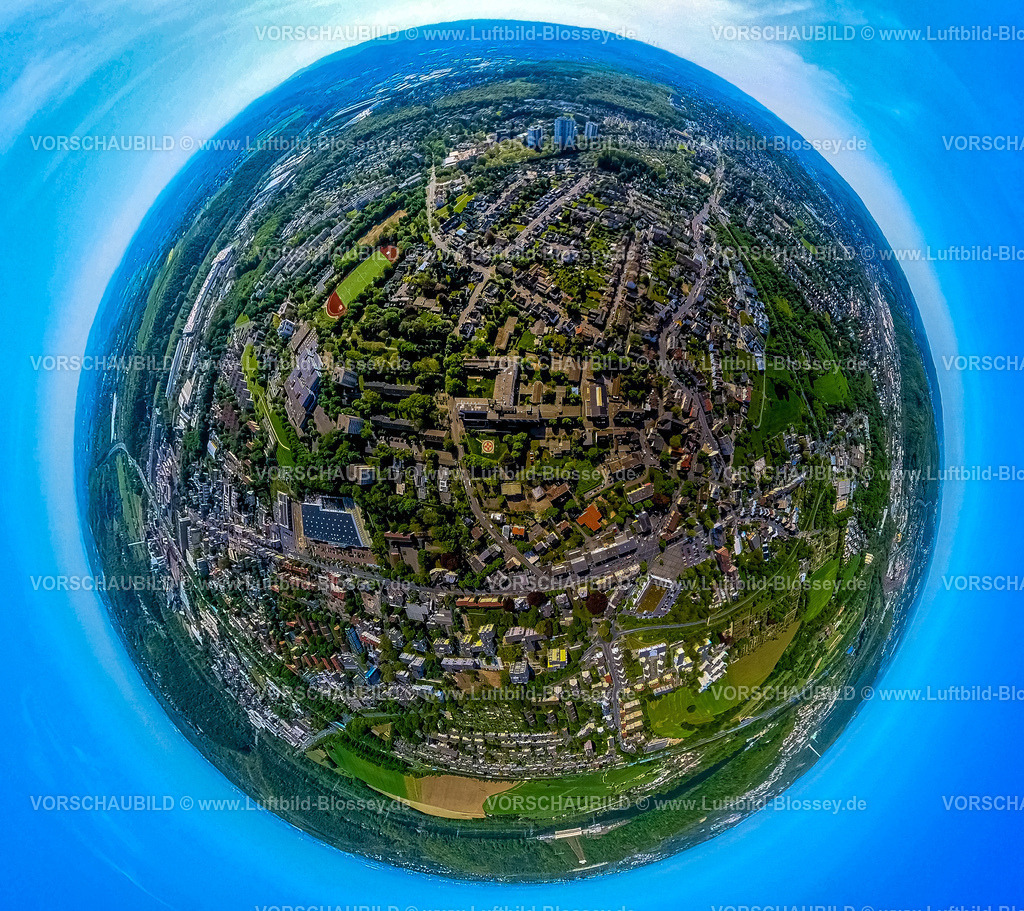 Hagen240590232Boele | Luftbild, Wohngebiet Ortsansicht Ortsteil Boele, Klinik Sankt Johannes-Hospital, Schwerter Straße, Erdkugel, Fisheye Aufnahme, Fischaugen Aufnahme, 360 Grad Aufnahme, tiny world, little planet, fisheye Bild, Boele, Hagen, Ruhrgebiet, Nordrhein-Westfalen, Deutschland