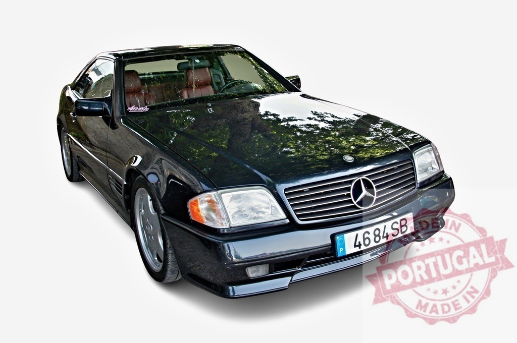 Mercedes-Benz SL-Class R129 black luxury convertible car | Mercedes-Benz SL-Class R129 black luxury convertible car on a white background - Realized with Pictrs.com