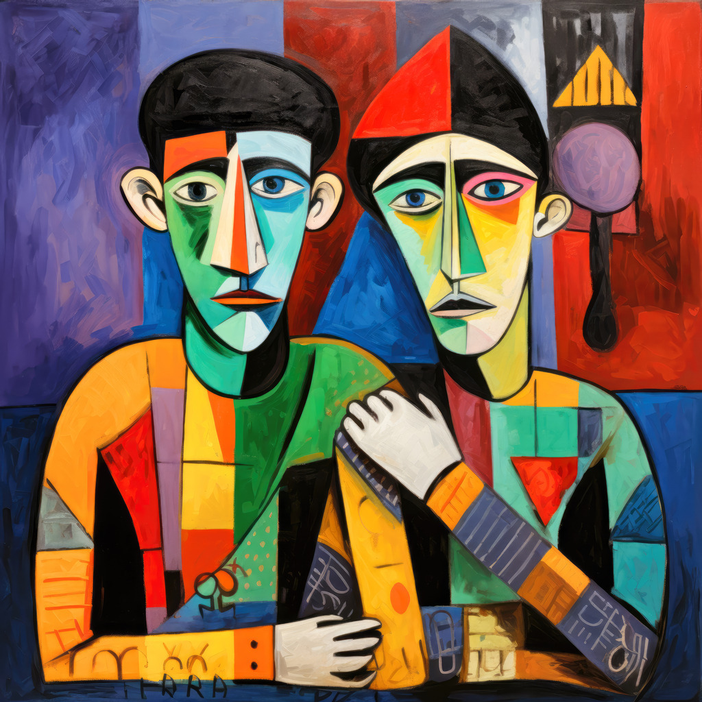 2307142 - Zwei Männer | Bestellen Sie dieses moderne Wandbild im Stil Picassos als Kunstdruck auf Leinwand, Acrylglas, Alu-Dibond, Akustikbild oder als Poster.