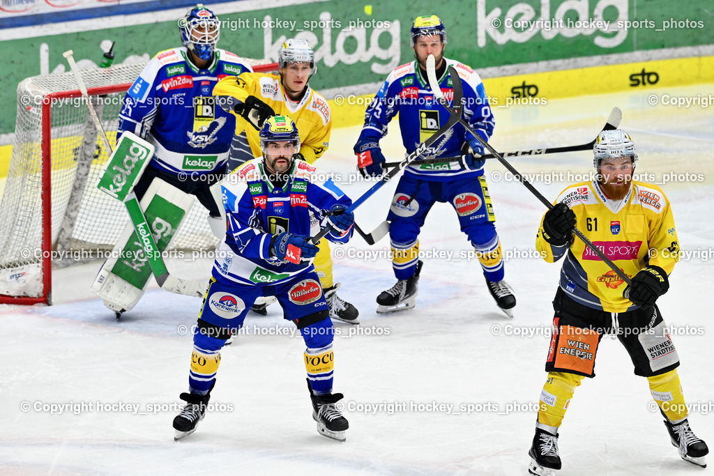 EC IDM WÄRMEPUMPEN VSV vs. Vienna Capitals | #61 Zane Franklin Vienna Capitals, #71 Steven Strong EC VSV, #95 Mark Katic EC VSV, #37 Christof Kromp Vienna Capitals, #35 Joe Cannata EC VSV, EC IDM WÄRMEPUMPEN VSV vs. Vienna Capitals, EC IDM WÄRMEPUMPEN VSV vs. Vienna Capitals am 16.11.2025 in Villach (Stadthalle Villach), Austria, (Photo by Bernd Stefan)