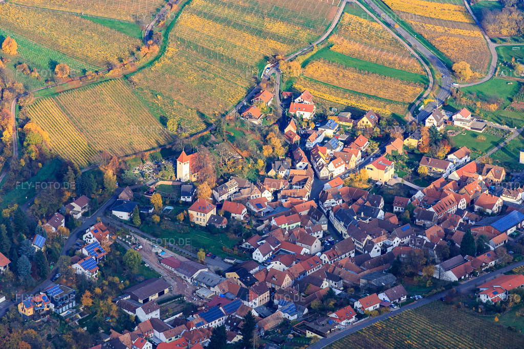 Luftbild: Martinskirche in Leinsweiler im Bundesland Rheinland-Pfalz in Deutschland. Foto: IMG_085165.jpg vom 08.11.2015 durch Werner Riehm/FLY-FOTO.de