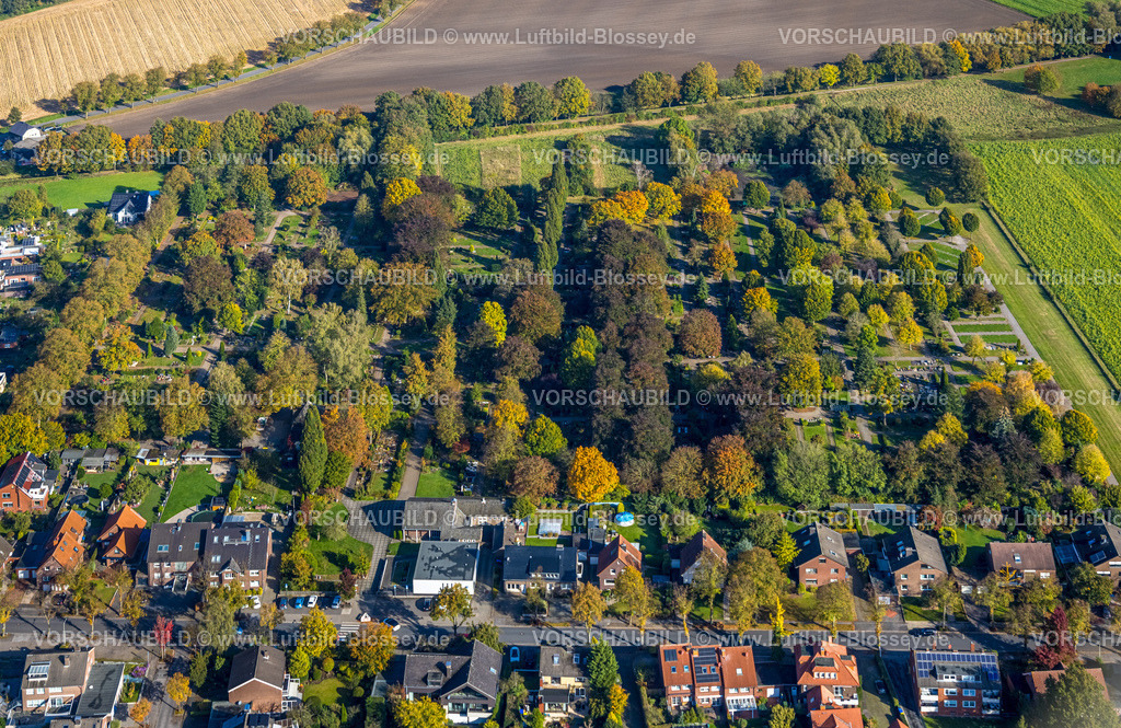 Selm241011666 | Luftbild, Friedhof Selm Gräberfeld und herbstliche Bäume, Selm, Münsterland, Nordrhein-Westfalen, Deutschland