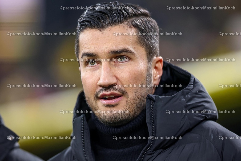BVB10012502180 | 10.01.2025, Fußball, Borussia Dortmund - Bayer 04 Leverkusen, 1. Fußball Bundesliga, 16. Spieltag, Signal Iduna Park, Saison 2024 2025: Trainer Nuri Sahin (Cheftrainer BVB)DFB regulations prohibit any use of photographs as image sequences and or quasi-video.