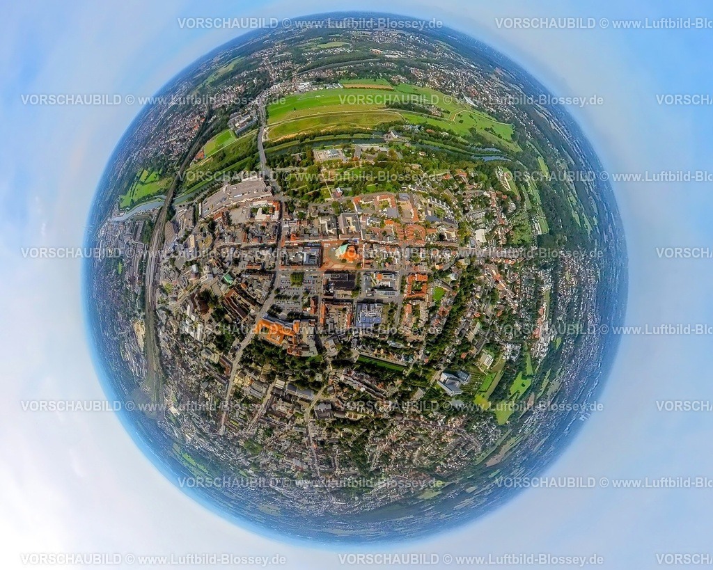 Hamm230990145 Mitte | Luftbild, Ortsansicht Hamm-Mitte, City und Flughafen Lippewiesen, Erdkugel, Fisheye Aufnahme, Fischaugen Aufnahme, 360 Grad Aufnahme, tiny world, Mitte, Hamm, Ruhrgebiet, Nordrhein-Westfalen, Deutschland