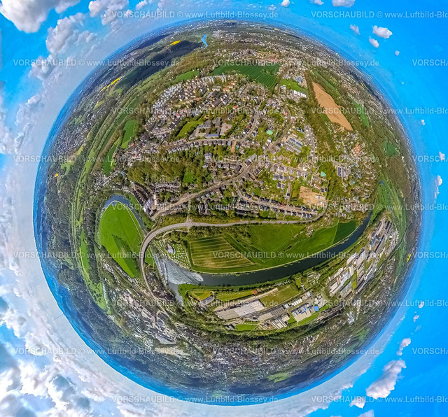 Hattingen230490839WinzBaak | Luftbild, Ruhrbrücke Bochumer Straße, Campingplatz Ruhrbrücke und Wehr, Henrichshütte Landschaftspark und Industriemusem, Fluss Ruhr, Erdkugel, Fisheye Aufnahme, Fischaugen Aufnahme, 360 Grad Aufnahme, , Hattingen, Ruhrgebiet, Nordrhein-Westfalen, Deutschland