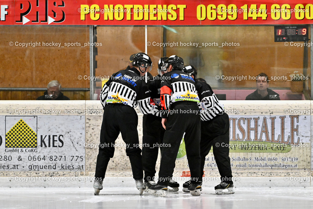 EC MET PHOTOVOLTAIK HORNETS SPITTAL vs. EV ZELTWEG MURTAL LIONS | Frieser Alexander Referee, WIDMANN Florian Referee, DREIER Alexander Referee, Holzer Daniel Referee, EC MET PHOTOVOLTAIK HORNETS SPITTAL vs. EV ZELTWEG MURTAL LIONS, EC MET PHOTOVOLTAIK HORNETS SPITTAL vs. EV ZELTWEG MURTAL LIONS am 08.02.2026 in Spittal an der Drau (Eissportzentrum Spittal), Austria, (Photo by Bernd Stefan)