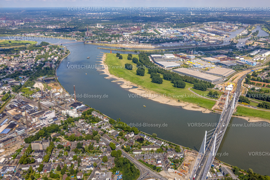Duisburg250705154West | Luftbild, Großbaustelle Rheinbrücke Neuenkamp mit Autobahn A40 über den  Fluss Rhein, Blick zum Duisburger Hafen, Alt-Homberg, Duisburg, Ruhrgebiet, Nordrhein-Westfalen, Deutschland