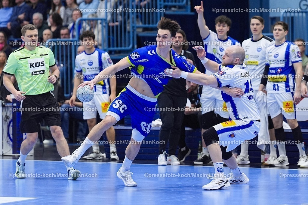 xYDRx19022601004 | 19.02.2026, xydrx, Handball, 1.HBL, VfL Gummersbach - ThSV Eisenach, Schwalbe-Arena: Miro Schluroff (VfL Gummersbach #15) im Zweikampf gegen Peter Walz (ThSV Eisenach #14)   Photo: xYannisxDreimannxPressefotoKochx