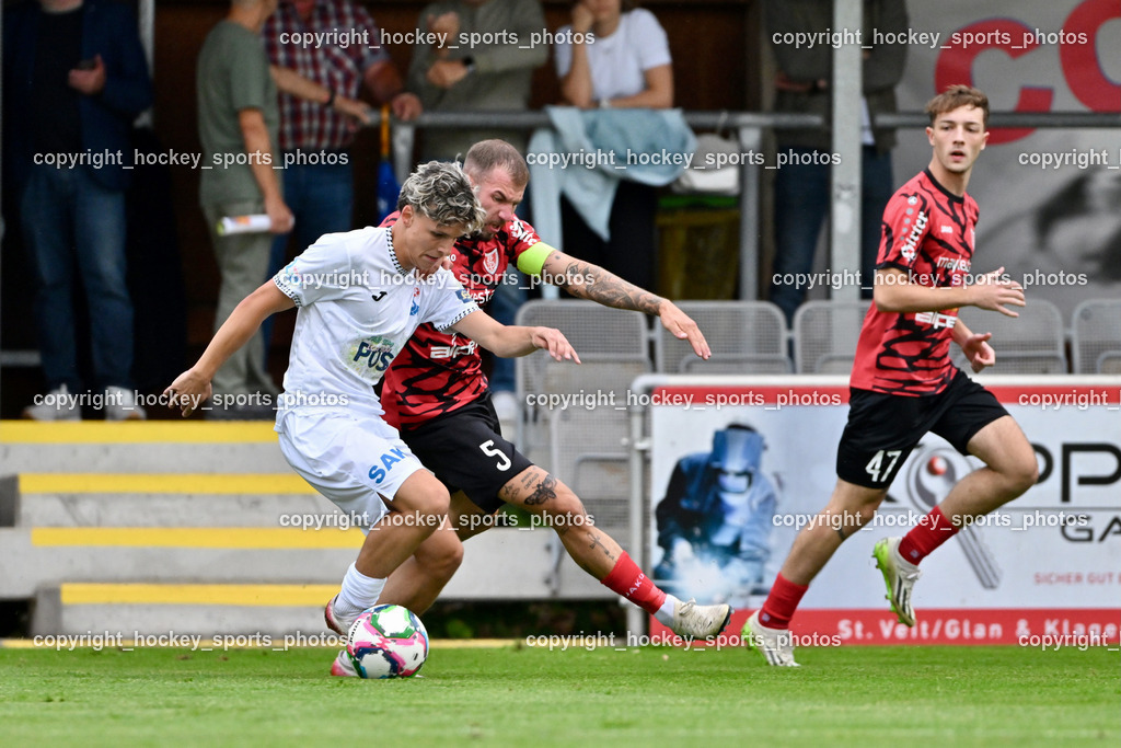 SAK vs. ATUS Ferlach | #10 Nando Lupar SAK, #5 Daniel Jobst ATUS Ferlach, #47 Jano Maria Candussi ATUS Ferlach, SAK vs. ATUS Ferlach, SAK vs. ATUS Ferlach am 01.08.2025 in Klagenfurt (Sportpark Welzenegg), Austria, (Photo by Bernd Stefan)