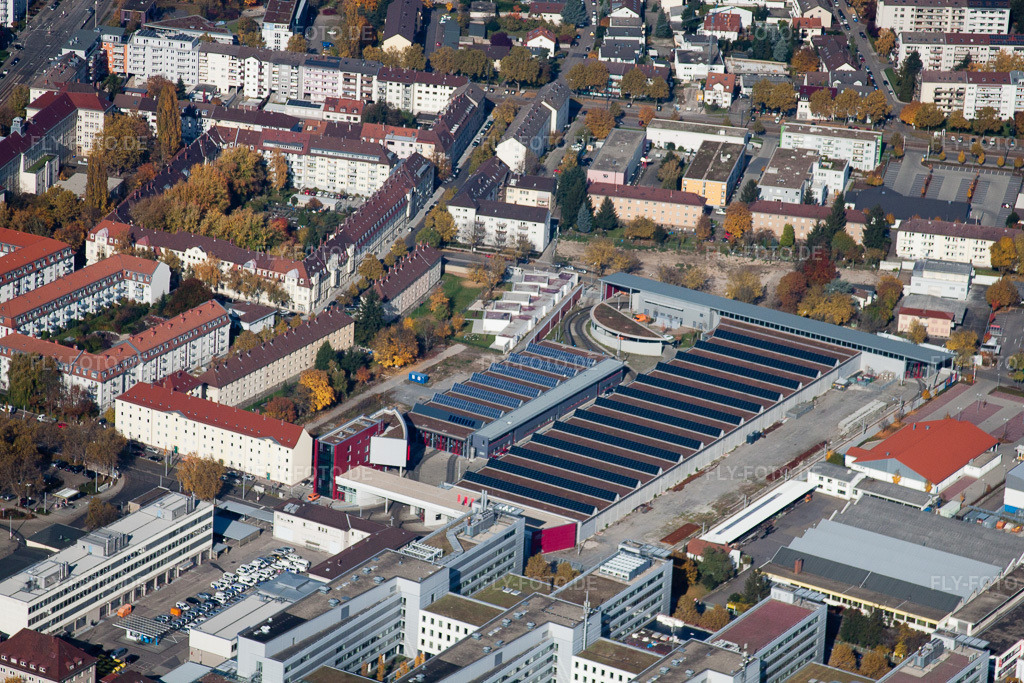 Luftbild: Verkehrsbetriebe im Ortsteil Oststadt in Karlsruhe im Bundesland Baden-Württemberg in Deutschland. Foto: IMG_35132.jpg vom 31.10.2010 durch Werner Riehm/FLY-FOTO.de