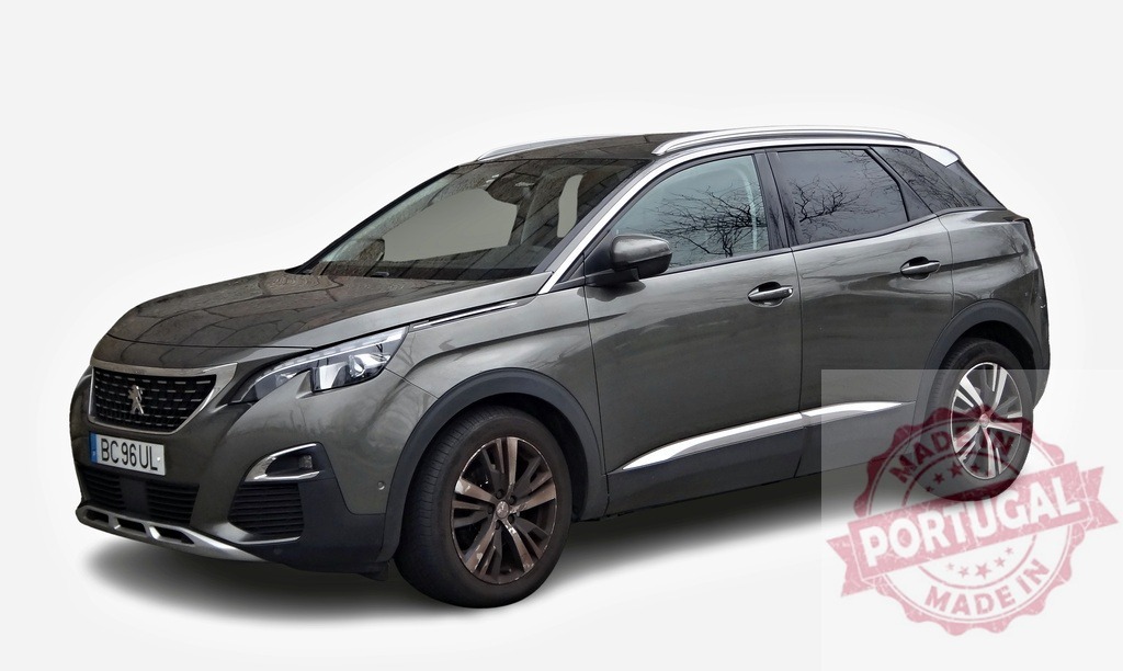 Modern Peugeot 3008 SUV parked on white background | Modern Peugeot 3008 SUV with dark gray paint parked on white background representing automotive industry and car dealerships - Realized with Pictrs.com