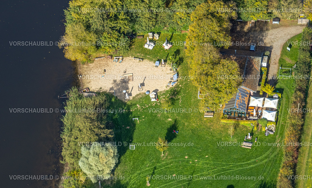 Rees251005034 | Luftbild, Strandbad und Strandcafe Millinger Meer mit Sandstrand am Landwehr, Millingen, Rees, Niederrhein, Nordrhein-Westfalen, Deutschland