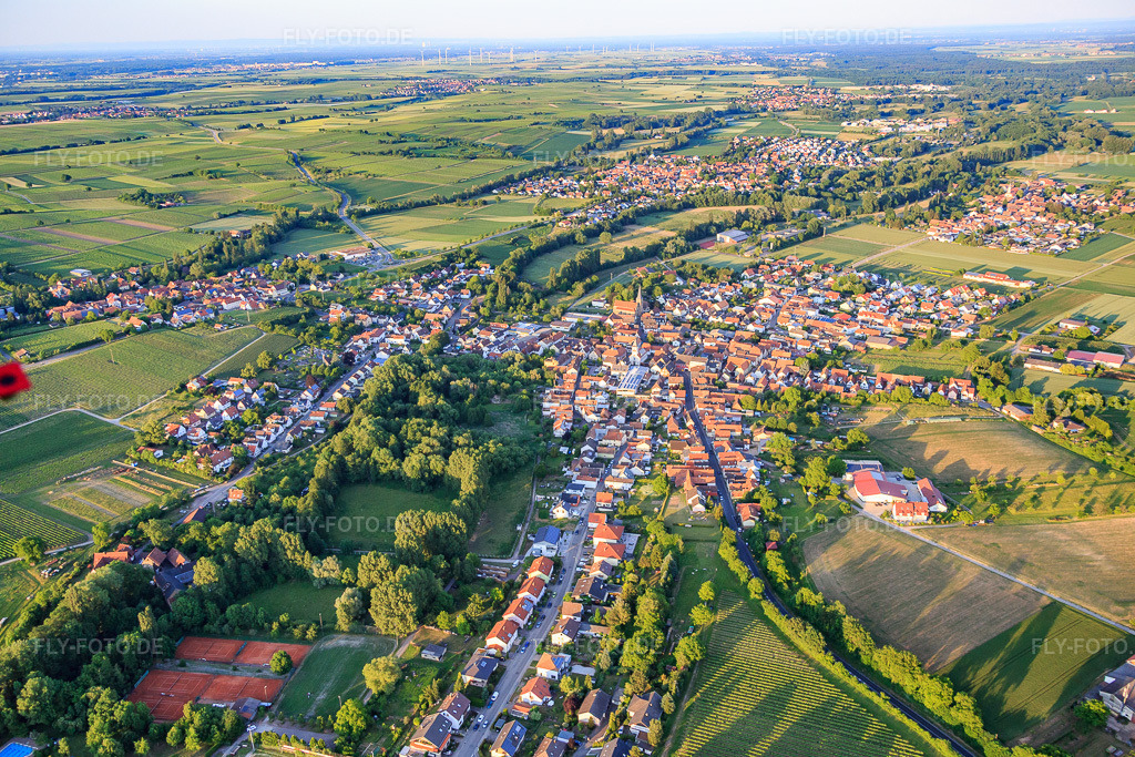 Luftbild: Ortsansicht von Westen im Ortsteil Ingenheim in Billigheim-Ingenheim im Bundesland Rheinland-Pfalz in Deutschland. Foto: IMG_080357.jpg vom 05.06.2015 durch Werner Riehm/FLY-FOTO.de