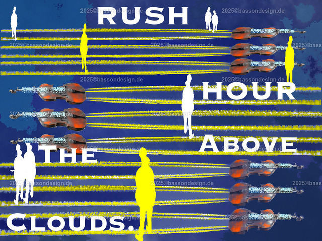 RushHourAbove | Ironische, lustige Fotomontagen, Fotodesign Musik, Musikinstrumente ohne KI. Klavier. Geigen. Violinen. Bratschen. Trompeten. Tubas. Cello. Celli. Kontrabass. Kaufen Sie die Bilder in einer geschützten Galerie bequem online. - Realisiert mit Pictrs.com