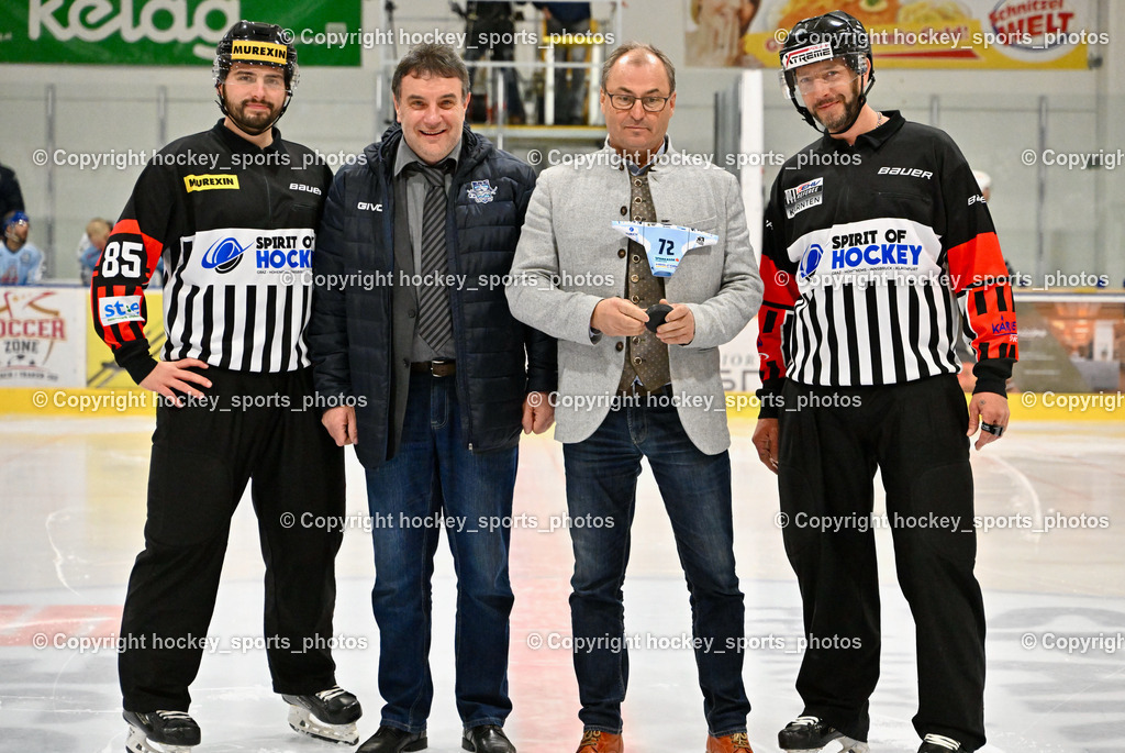 ESC Steindorf vs. HC Kufstein Dragons 25.2.2023 | MEIXNER Sebastian, ETTLMAYR Timo, Referees, ESC Steindorf Obmann Hans Tschernutter, Steindorf Bürgermeister Georg Kavalar