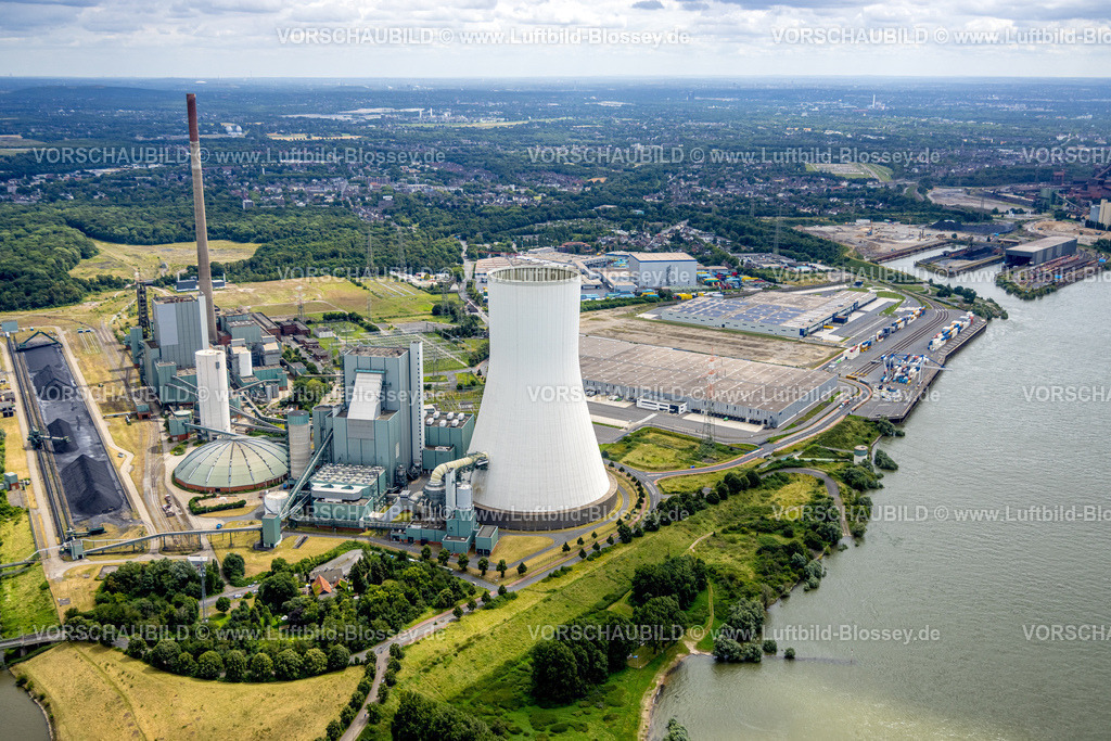 Duisburg240702024-Nord | Luftbild, Duisburg-Nord, duisport logport VI (Sechs), STEAG Kraftwerk Walsum, Fluss Rhein, Alt-Walsum, Duisburg, Ruhrgebiet, Nordrhein-Westfalen, Deutschland