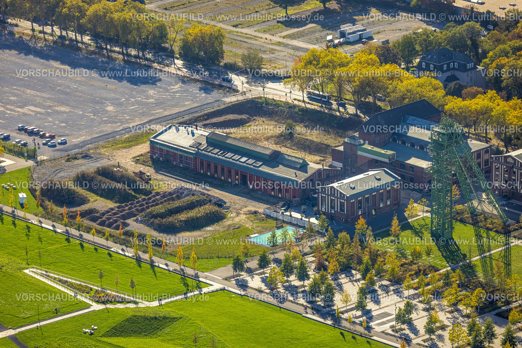 Kamp-Lintfort221004355 | Luftbild, Zechenpark Naherholungsgebiet, ehemaliges RAG Bergwerk West, Zeche Friedrich Heinrich, Förderturm, Lintfort, Kamp-Lintfort, Niederrhein, Ruhrgebiet, Nordrhein-Westfalen, Deutschland