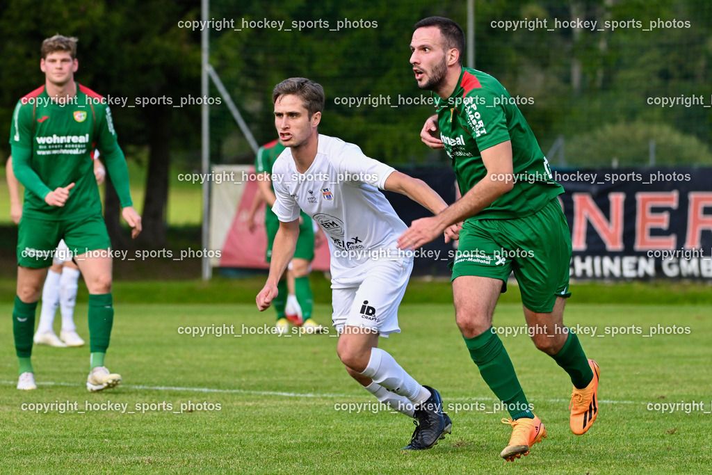 FC ASKÖ Gmünd vs. Union Matrei  | #5 Benedikt Wibmer Matrei, #16 Daniel Vasiljevic FC Gmünd, FC ASKÖ Gmünd vs. Union Matrei , FC ASKÖ Gmünd vs. Union Matrei  am 21.09.2024 in Gmünd (Sportplatz Gmünd), Austria, (Photo by Bernd Stefan)