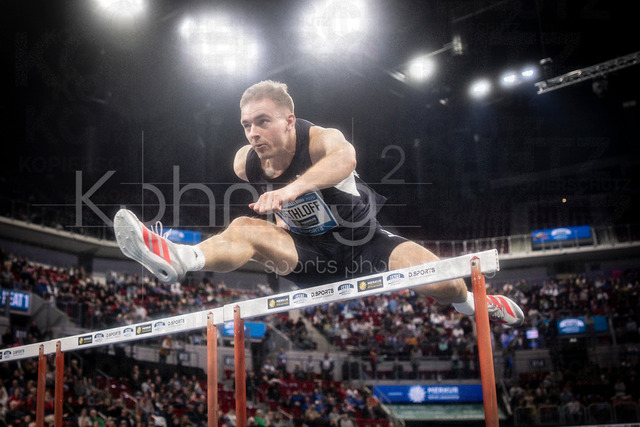 ISTAF Indoor; Duesseldorf, 24.01.2026 | DUESSELDORF, GERMANY - JANUARY 24:  Hurdler Timon Dethloff (GER) competing during the ISTAF Indoor Dusseldorf at PSD Bank Dome on January 24, 2026 in Duesseldorf, Germany. 
